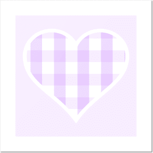 Soft Purple and White Buffalo Plaid Heart Posters and Art